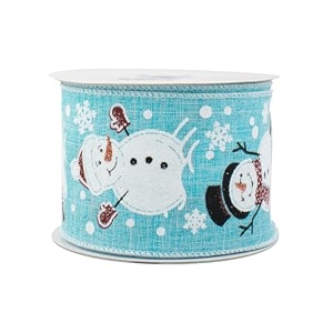 blue snowmen wired christmas ribbon - 2 1234 x 10 yards snowflakes presents garland wreath bows gift wrapping xmas tree topper streamer