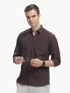 BLUE SQUAD Men Solid Casual Brown Shirt