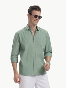 BLUE SQUAD Men Solid Casual Green Shirt