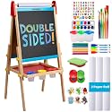 Blue Squid Art Easel for Kids with Paper Roll x 3, Includes 100+ Accessories, Double Sided Adjustable Wooden Painting Easel with Magnetic Chalk Board, White Board for Toddlers Ages 3,4,5,6,7,8,9,10,12