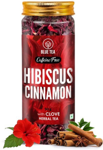 blue tea hibiscus cinnamon  clove tea - 50g  supports heart health  caffeine free hibiscus cinnamon cloves herbal infusion tea plastic bottle 50 g