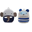 blue tree Kids School Bag Combo Soft Plush Backpack Cartoon Bags Mini Travel Bag for Children Girls Boys (Ch Elephant & Recon)