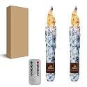 Blue and White Porcelain Flameless Short Taper Candles, Drip LED Battery Operated with Remote, Flickering Flame Lights for Home Décor, 6.7 Inch Primitive Flameless Print Candles, 2PCS