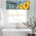Blue Wood Art Valances for Windows, Rod Pocket Sheer Curtain 42x12 in