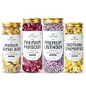 TEAFLOOR 4 In 1 COMBO - Dried Soothing Chamomile,Premium Lavender,Hibiscus &amp; Jasmine Buds Flower Tea: Antioxidant-Rich Tea For Increasing Immunity In a Profusion|No caffeine,140 Grams (Pack of 4)