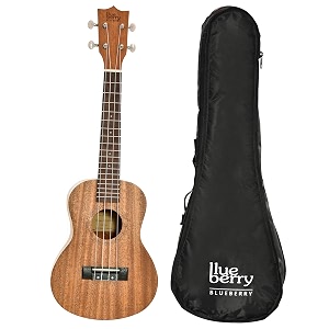 blueberry uk-10 concert ukulele nylon string sapele body engineering wood fingerboard amp bridge matte finish with bag and picks - 23 inch natural brown