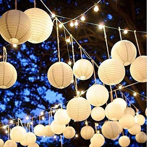 bluedeal hanging lantern rice paper lantern ball lamp shade 12-inch white paper hanging lantern