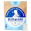 BLUELAND 100% Plastic-Free Dishwasher Detergent Tablets 120ct, Free &amp; Clear