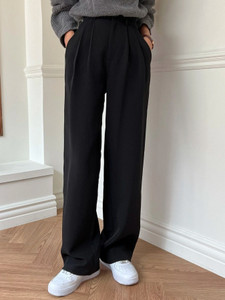 bluelock women straight fit black cotton blend trousers