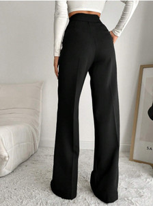 bluelock women straight fit black cotton blend trousers