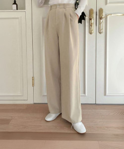 bluelock women straight fit cream cotton blend trousers