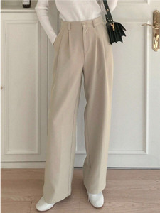 bluelock women straight fit cream cotton blend trousers