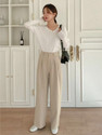 BLUELOCK Women Straight Fit Cream Cotton Blend Trousers