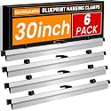 Blueprint Hanging Clamps 30 Inch, Pack of 6 Aluminum Adjustable Binding Strips with Wing Knob Nuts, Architectural Drawing Storage Organizer for Poster, Plans & Maps