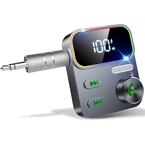 beeitzie bluetooth 53 aux receiver for car2023 upgraded enhanced mic amp led display bluetooth car adapterwireless audio receiver for carhome stereowired headphonesspeaker26h battery life