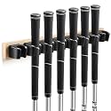 Blueweenly 1 Pack Wooden Golf Club Holder Wall Mount, Wood Color, 8 Clips