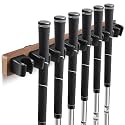 Blueweenly 1 Pack Wooden Golf Club Holder Wall Mount, Walnut Tone, 8 Clips