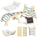 BlueWood Pikler Triangle Set with Cushion, Foldable Wooden Climbing Toys