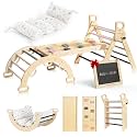 BlueWood Pikler Triangle Set with Cushion, Foldable Wooden Climbing Toys