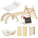 BlueWood Pikler Triangle Set with Cushion, Foldable Toddler Climbing Toys