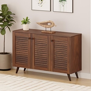 bluewud carlem engineered wood 3 doors shoe rack cabinet slipper footwear stand organizer with drawer can store up to 16 pairs for hall living room home furniture brown maple