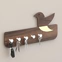 BLUEWUD Edell Engineered Wood Wall Mounted Decor Key Holder Hanger with 5 Knobs and Bird Design for Bedroom Study Living Room Home Furniture (Brown Maple)
