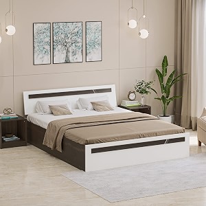 bluewud pollo engineered wood queen size double bed with storage box for bedroom home furniture wenge amp white