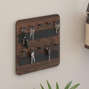 bluewud stuart engineered wood wall mounted decor key holder hanger with 12 knobs for bedroom study living room home furniture brown maple