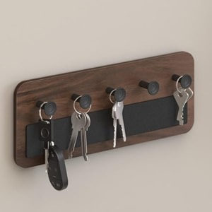 bluewud stuart engineered wood wall mounted decor key holder hanger with 6 knobs for bedroom study living room home furniture brown maple