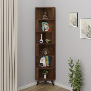 bluewud veluno corner shelf cabinet book rack organizer with shelves for storage engineered wood open book shelf