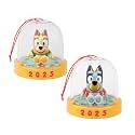 Bluey Ornament Pack of 2, Poseable Mini Figures in Sweaters | Converts from tree decoration to toy figure, gold base, 2025 dated; Bluey Christmas gift for kids ages 3+