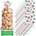 Blulu 100 Pcs Dog Treat Bags Puppy Party Favor, Red and Green