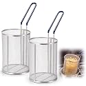 Blulu 2 Pack Stainless Steel Pasta Strainer Baskets 6.5" D x 7" H, Blue