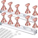 Blulu 2 Set Nail Stand for Painting Press Nail Holder Acrylic Magnetic Tips Training Fingernail Display Stands DIY Crystal Holders and 96 Pieces White Reusable Adhesive Putty(Metal Rose Gold)