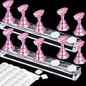 Blulu 2 Set Nail Stand for Painting Press Nail Holder Acrylic Magnetic Tips Training Fingernail Display Stands DIY Crystal Holders and 96 Pieces White Reusable Adhesive Putty(Metal Pink)