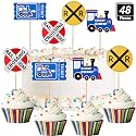 Blulu 48 Pcs Train Cupcake Topper Railroad Crossing Railway Cake Toppers