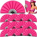 Blulu13 Inch Large Folding Fans for Line Dancing, Rose Red, 12 Pcs