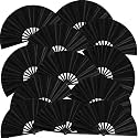 Blulu13 Inch Large Folding Fans for Line Dancing, Black, 12 Pcs