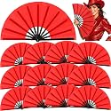 Blulu13 Inch Large Folding Fans for Line Dancing, Red, 12 Pcs