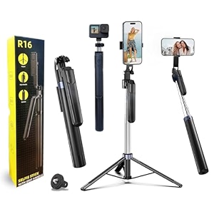 s64 selfie stick with tripod and remote control - 360 rotation full stability compact compatible with iphone 17 16 15 14 13 12 11 pro xs max xr x all smartphone 70 inch