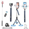 S64K Selfie Stick with Tripod and Remote Control - 360° Rotation, Full Stability, Compact Design, Compatible with Android Smartphones - Double Light