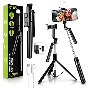 s64s selfie stick tripod stand with light 67 inch17 m 360 rotation handle for anti shake shooting tripod bluetooth tripod for phone vlogging live stream amp travel