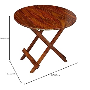 bm wood furniture sheesham wood foldable patio teacoffee table  for balcony garden and outdoor  round table  natural finish