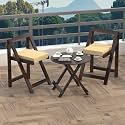 BM WOOD FURNITURE Sheesham Wooden Patio Dining Set Foldable Chairs and Table for Balcony Garden and Outdoor (2 Seater, with Round Table &amp; Cushion)-Walnut Finish
