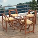 BM WOOD FURNITURE Solid Sheesham Wood Patio Folding Dining Set for Garden &amp; Outdoor | Foldable 4 Seater Dinning Set for Balcony | (Round Table, Natural Finish) |