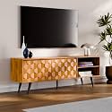 Bme Georgina 65 Inch Solid Wood Stand, Under 10 Minutes Assembly Entertainment Center with Storage Geometric Pattern Console for Living, Bedroom, Dining Room, TV Cabinet for 65" TV, Teak Brown