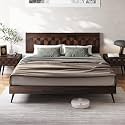 Bme Georgina King Bedframe with Geometric Headboard, Mid Century, Walnut