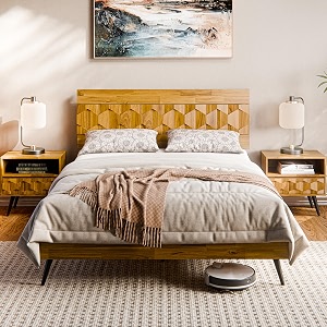 bme georgina queen bed frame and headboard handcrafted geometric pattern solid wood platform bed frame no box spring needed 12 strong wood slats support easy assembly