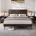 Bme Georgina Queen Bed Frame and Headboard, Handcrafted Geometric Pattern Solid Wood Platform Bed Frame, No Box Spring Needed, 12 Strong Wood Slats Support, Easy Assembly