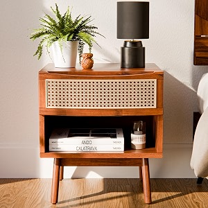bme solid wood nightstand with elegant curved shape nancy side table dark chocolate